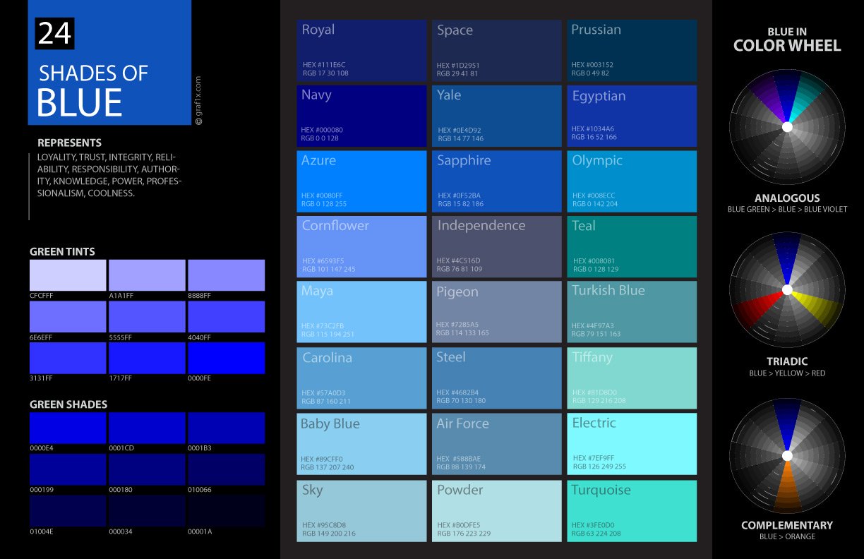 24 Shades Of Blue Color Palette – Graf1x.com