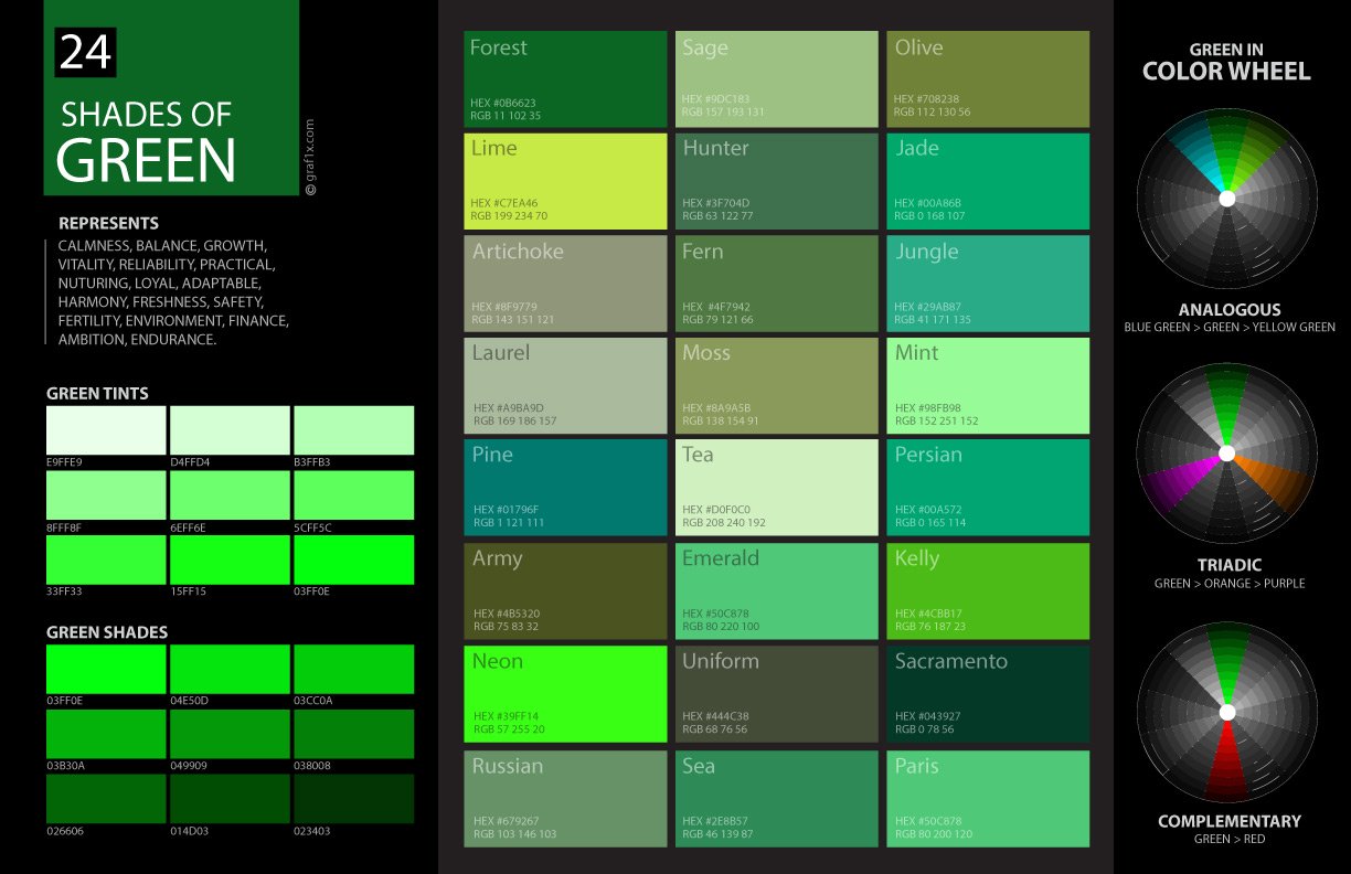 24 Shades Of Green Color Palette B0A