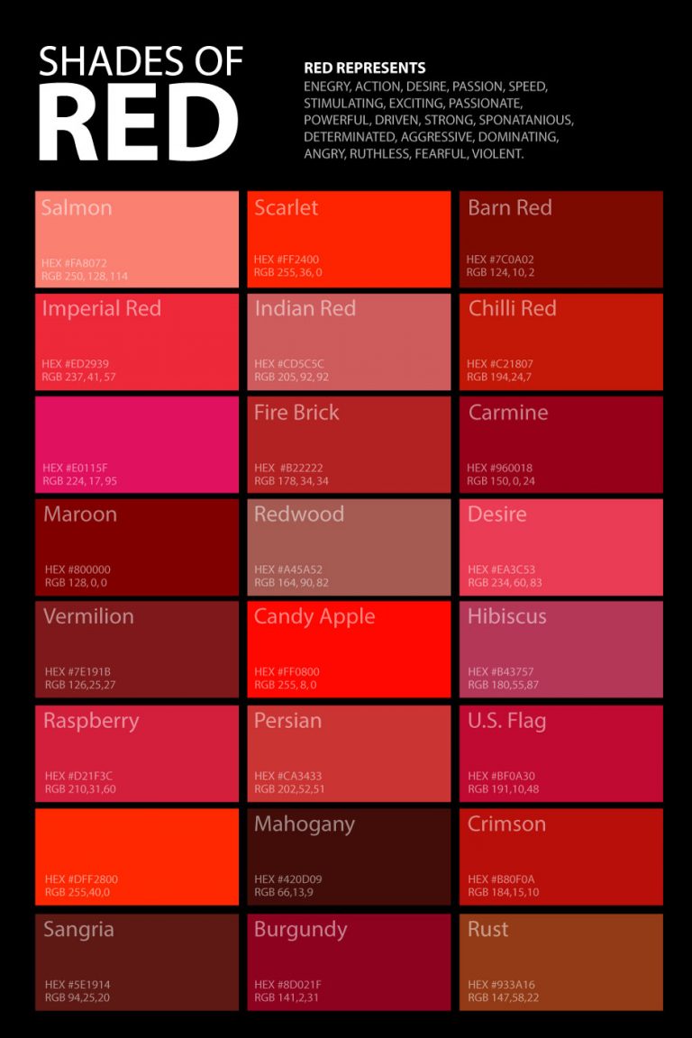 different shades of red names