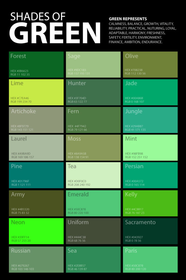 shades of green color palette poster