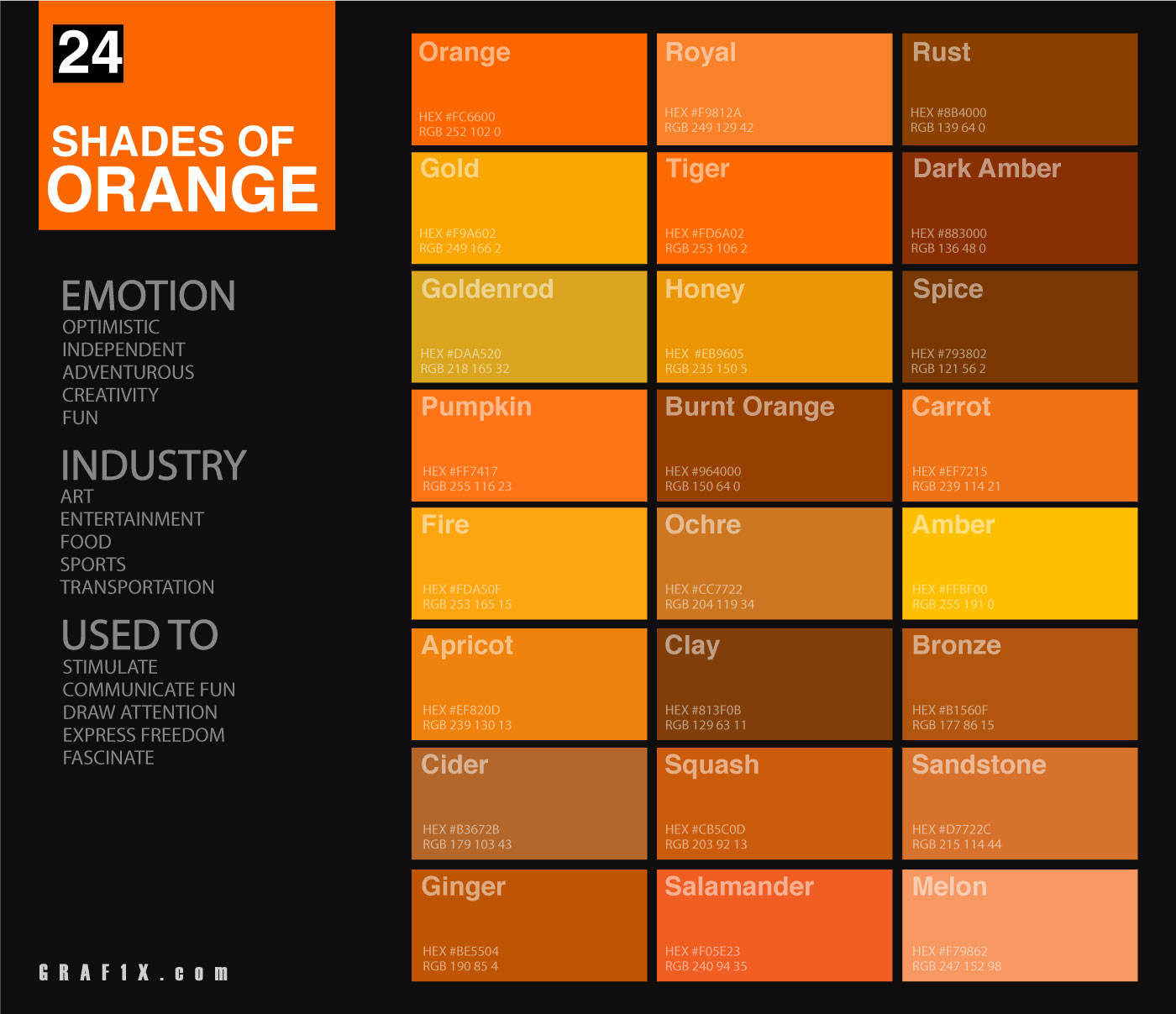 Shades Of Orange Color Palette Chart 